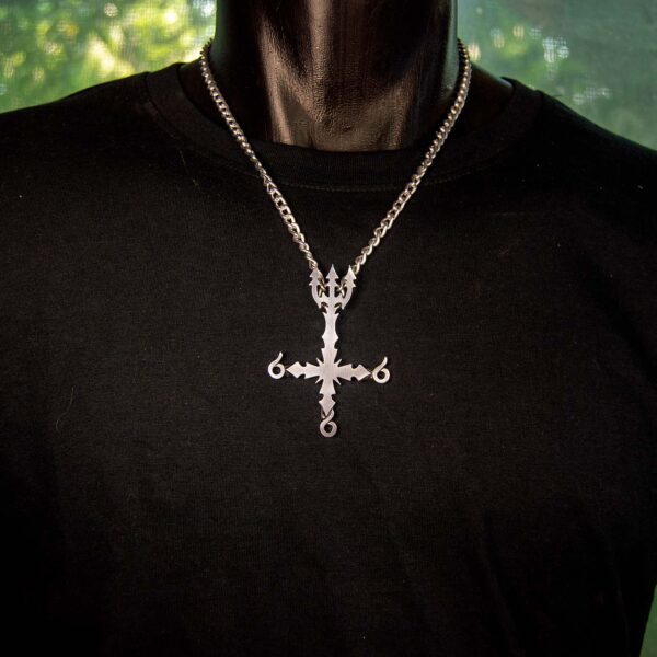 Inverted Cross Number of the Beast Pendant - Dark Cast Studio