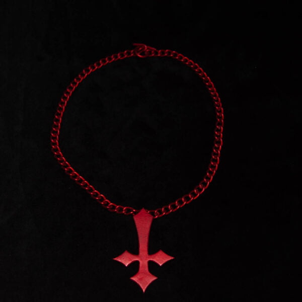 Inverted Cross Necklace Anodized Red- Dark Cast Studio