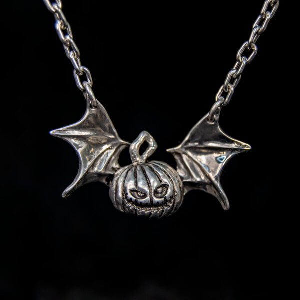 Jack'o Lantern With Bat Wings Necklace - Dark Cast Studio