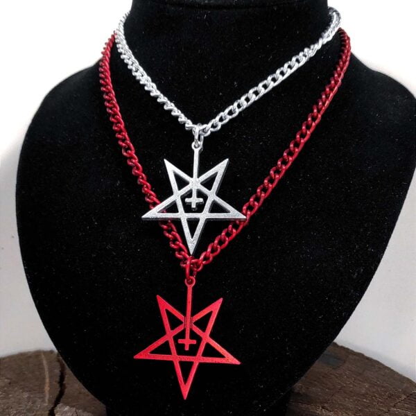 Inverted Pentagram With a Thinner Cross Necklace - Dark Cast Studio